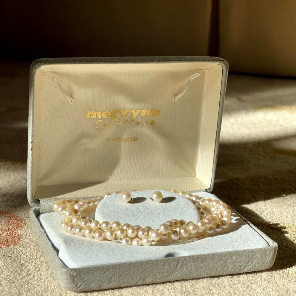 Vintage 14k White Gold Pearl Necklace/Bracelet/Ear